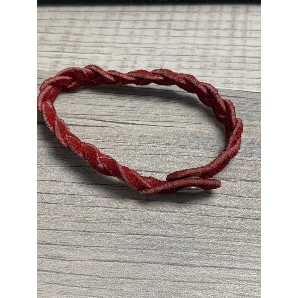 Red Braided Suede Leather Bracelet Minimalist Boho Snap Button 6 Inch 5067